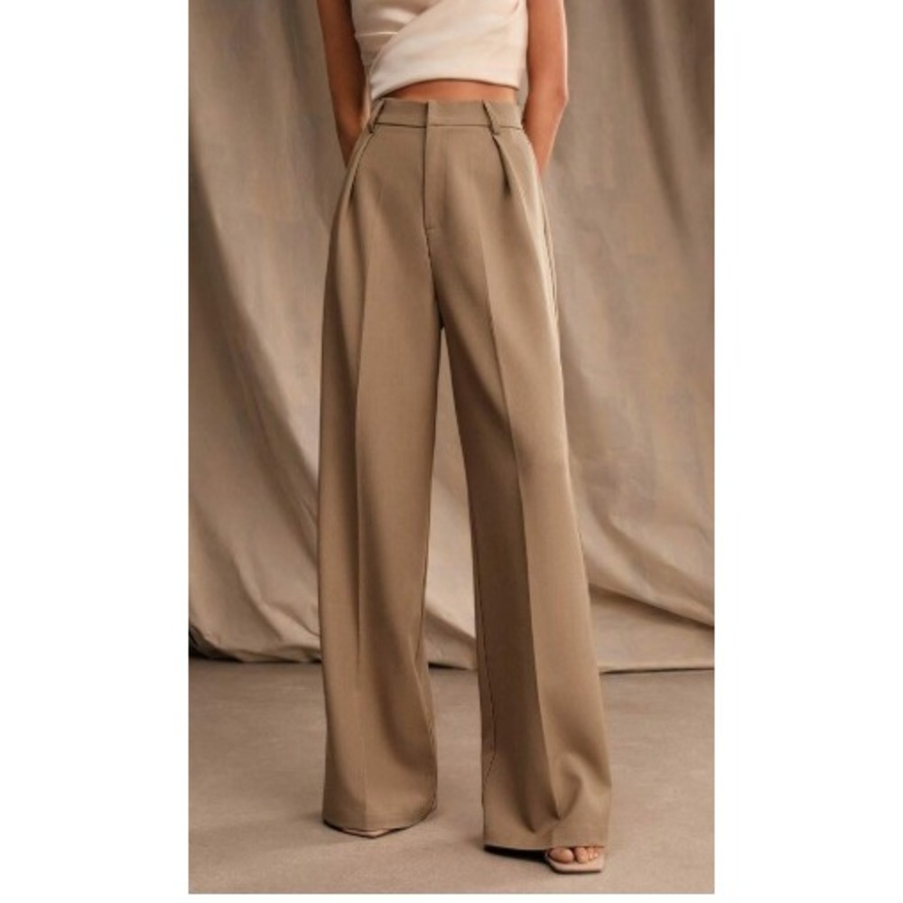 Anewsta Maillard High Waisted Wide Leg Suit Trousers Womens S Brown Office NWT